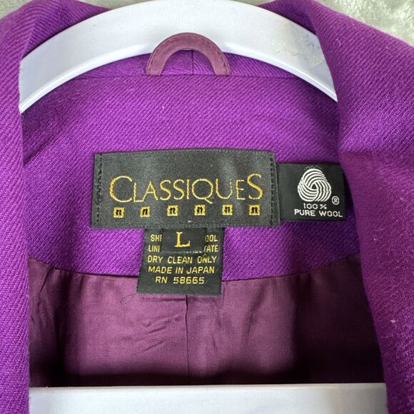 Vintage Classiques 100% Wool Blazer Womens L Fuchsia Purple Embroidery (1105) - Picture 2 of 15